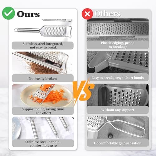 Tongjude Stainless Steel Cheese Grater Set, Set of 5 Kitchen Grater & Peeler & Slicer, Lemon Zester with Cleaning Brush for Vegetable, Fruit, Chocolate 5