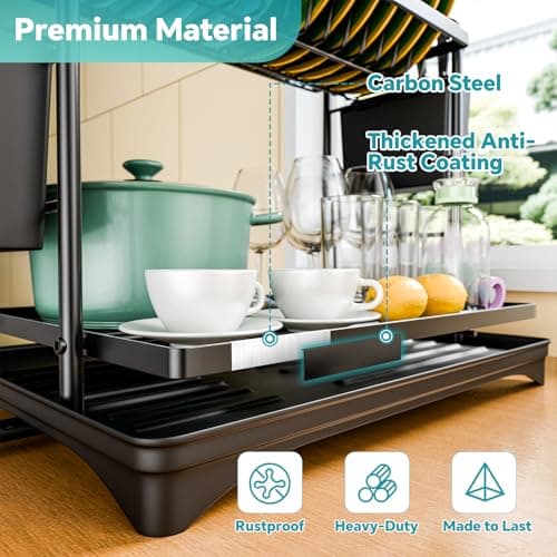 Simple Trending Dish Drying Rack, 2-Tier Dish Rack for Kitchen Counter, Large Dish Drainers Sink Organizers and Storage, Black 6