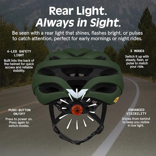 Retrospec Silas Adult Bike Helmet with Light for Men & Women - Lightweight, Comfortable, Matte Forest, One Size 6