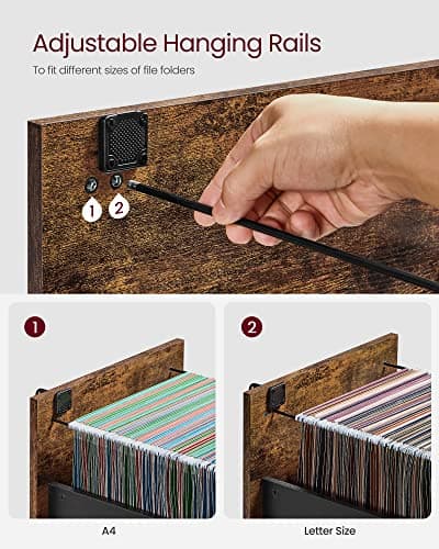 VASAGLE 3-Drawer Vertical File Cabinet, Filing Cabinet for Home Office, Printer Stand, with 3 Lockable Drawers, Adjustable Hanging Rail, for A4 and Letter-Size Files, Rustic Brown and Black UOFC055B01 6