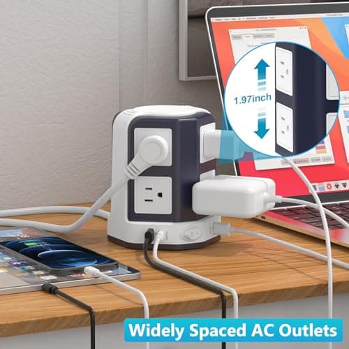 Surge Protector Power Strip Tower 20W USB C, 10 FT Extension Cord with Multiple Outlets, PASSUS 8 Outlets with 4 USB Ports, Flat Plug Charging Station, Home Office Dorm Room Desk Essentials 6
