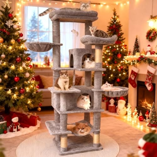 68 Inches Multi-Level Large and Tall Cat Tree Tower for Indoor Cats/Removable Pad/Cat Condo/Sisal Scratching Posts/Hammock/Cat Activity Center/Wide Base 8