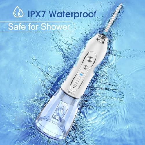 H2ofloss Water Dental Flosser Portable Dental Oral Irrigator with 5 Modes, 6 Replaceable Jet Tips, Rechargeable IPX7 Waterproof Teeth Cleaner for Home and Travel -300ml Detachable Reservoir (HF-6) 6