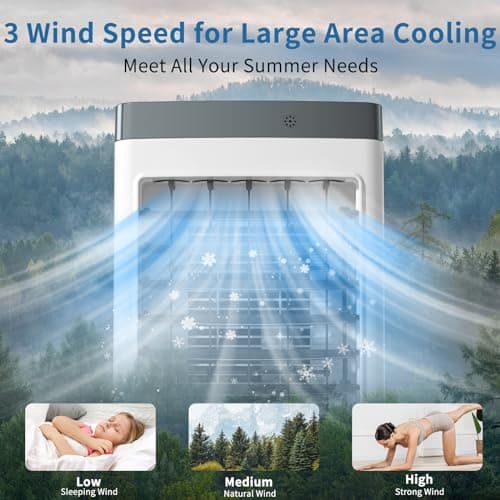 Portable Air Conditioners, Evaporative Air Cooler [40Hrs Lasting], Portable ac Unit w/ 2 Gal Water Tank & 3 Speeds, Personal Air Cooler with Remote, Fast Cooling Windowless Air Conditioner for Room 4