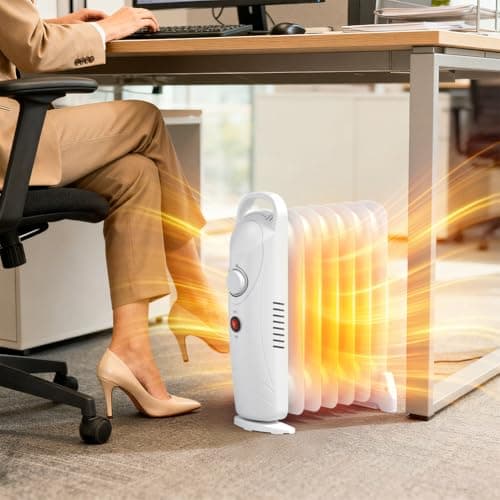 Oil Filled Radiator Heater, Electric Oil Radiant Heater Under Desk, 700W Heat Up & Overheat Protection, Portable Space Heater for Bedroom Office Indoor Use, White 5
