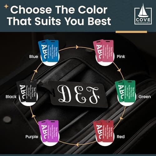 Personalized Aluminum Luggage Tags – Permanent Laser Engraved Metal Suitcase Tags for Travel – Custom Name & Contact ID for Checked Bags & Carry On – Set of 2 (Red) 6