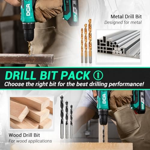DCA Cordless Drill Set, 354 in-lbs Torque, 3/8" Keyless Chuck, Electric Power Drill with 2.0Ah Battery and Charger,18+1 Position,25-Piece 20V Drill Driver Kit, ADJZ2035 5