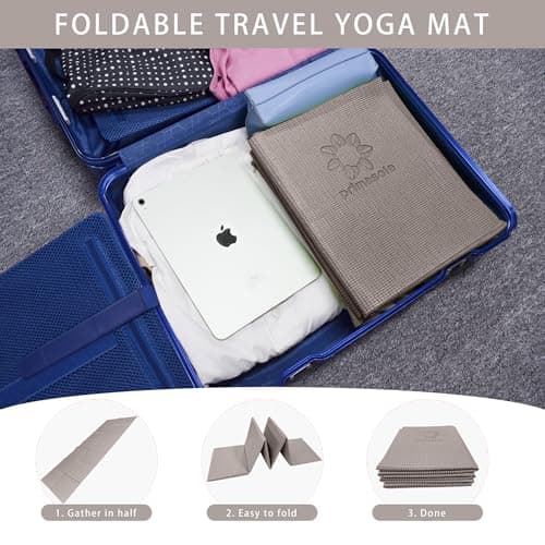 Primasole Folding Travel Yoga Mat Foldable light weight Easy to carry to Workout Fitness Class Beach, Park,Picnics 4mm thick Earth Brown Gray Color PSS91NH025A 7