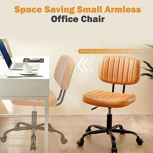 Sweetcrispy Small Office Desk Chair - Armless Comfy Computer Chair with Lumbar Support, PU Leather Low Back Adjustable Height 360° Rolling Swivel Task Chair, for Home, Bedroom 5