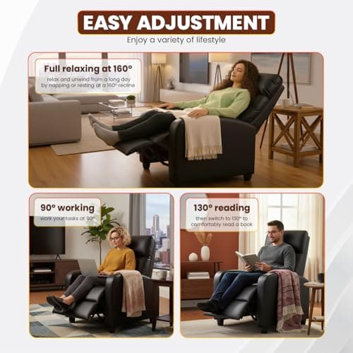FDW Recliner Chair for Living Room Home Theater Seating Single Reclining Sofa Lounge with Padded Seat Backrest (Black) 6