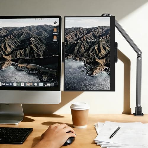Urmust Portable Monitor Stand 15.6", iPad Stand for Desk, Portable Monitor Holder up to 18.5" Holds, Adjustable Desktop Tablet Arm Mount, Apple iPad Holder for Desk, for 4.7"-12.9" i Pad Pro/Air/Mini 5