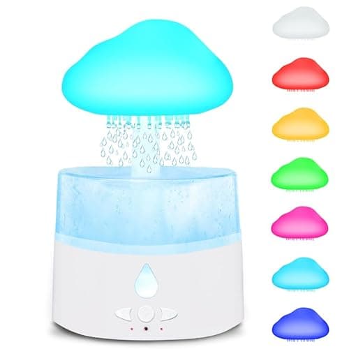 Rain Cloud Humidifier, Rain Humidifierrain Humidifier Water Drip, Water Drip Rain Sounds for Sleeping, Mushroom Waterfall Lamp, Desk Humidifiers for Office (white)