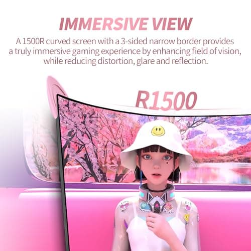 CUNPU Pink Computer Monitor, 27 inch 1440p 165Hz (Supports 144Hz) Kawaii Gaming Monitor, VA Panel 1500R Curved PC Monitor, Free-Sync, Built-in Speaker, Tilt Adjustment, DP/HDMI/USB 3