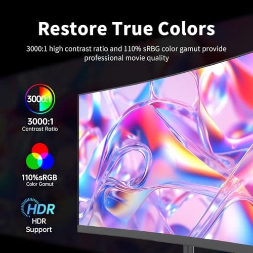 KTC 24 Inch Curved Gaming Monitor, 180Hz FHD 1080P Frameless Computer Monitor, Freesync/G-Sync Support, 99% sRGB, 3000:1 Contrast, HDMI, DisplayPort, Wall Mountable/Tilt Adjustable, H24S17 3