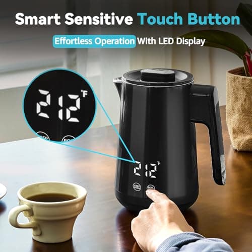 Seehot® 850ml Small Electric Kettle Temperature Control,800W Double Wall Electric Tea Kettle of 304 Stainless Steel,5 Temp Presets,Hot Water Kettle Electric,Auto Shut Off for Tea and Coffee-Black 5