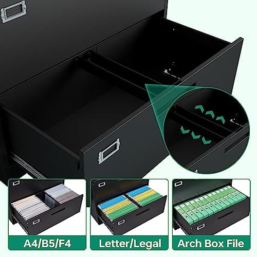 Letaya 5 Drawer File Cabinet with Lock,Metal Lateral Filing Cabinets for Home Office Hanging Files Letter/Legal/F4/A4 Size(Black-Requires Installation) 6