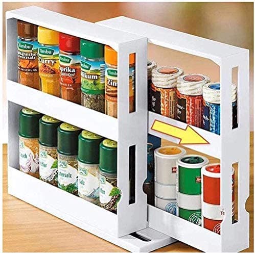 Veizn Spice Rack Seasoning Storage Cabinet Organizer Shelf, Double-Decker, Plastic, White, 11 x 11 x 4 in
