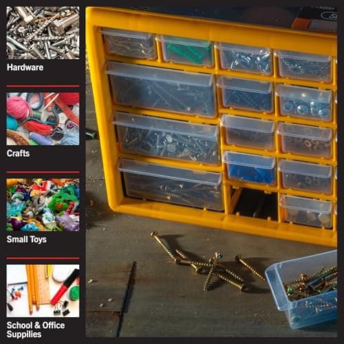 30-Drawer Plastic Small Parts Organizer - Desktop or Wall Storage Drawers for Organizing Hardware, Crafts, Garage, or Classroom by Stalwart (Yellow) 5