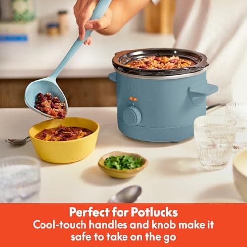 bella 1.5 Qt Slow Cooker with 3 Heat Manual Control, Ceramic Nonstick Coating, Dishwasher Safe Stoneware Pot and Tempered Glass Lid, Tangle Free Cord Wrap & Cool Touch Handles, Surf 5