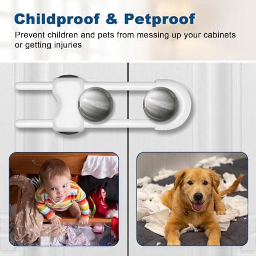 LLOOC Cabinet Locks for Babies,Child Proof Cabinet Locks,4 Pack U-Shaped Baby Proofing Cabinets,Child Locks for Cabinets and Drawers,Child Safety Cabinet Locks with Adjustable(White) 5