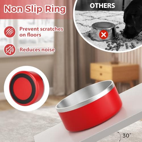 LIHOOOOM Stainless Steel Dog Bowls for Large Dogs - Metal Pet Dish, Water & Food, Insulated & Non-Slip, Easy to Clean, 64oz, Red 7