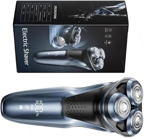 GDKLXL Men’s Waterproof Electric Shaver, 4D Floating Blades for Sensitive Skin, 90Min Shave Time, Fast USB-C Charging, Pop-Up Trimmer, Wet/Dry Use, Travel Grooming Kit, Sky Blue