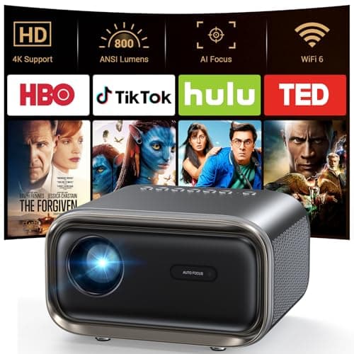 Projector with WiFi and Bluetooth: [Auto Focus/Keystone] - NICPOW Full HD 1080P 4K Supported Portable Bluetooth Projector for Gaming Devices and Phones - Ideal for Indoor Outdoor Use - Grey