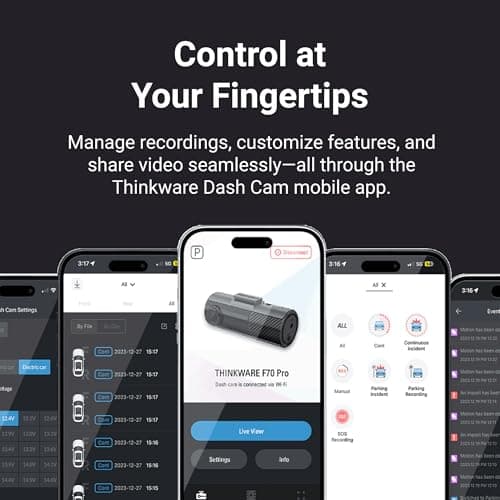 Thinkware F70 PRO Dash Cam 1080P FHD, Wi-Fi Car Camera, 140° Wide Angle, Super Night Vision, Smart Parking Mode, G-Sensor, Includes 32GB SD Card 10