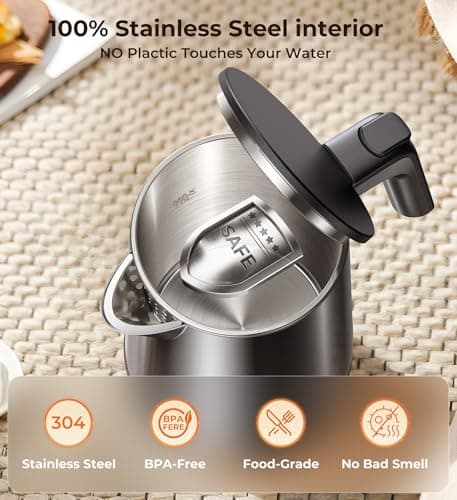 Electric Kettle, 1.0L 1200W Fast Heat with Auto Shut-Off, Boil-Dry Proof, 7 Temperature Control Teapot, Double Wall Stainless Steel Water Boiler Heater, 4H Keep Warm, Cool Touch Coffee Tea Pot, Black 5