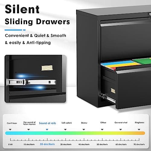 Pataku Lateral File Cabinet, 2 Drawer File Cabinet with Lock, Black Filing Cabinets for Home Office, Metal File Cabinet for Hanging Files/Letters/Legal/F4/A4(2Drawer/Black) 7