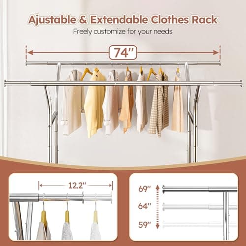 Raybee Clothing Rack Load 630 LBS, Clothes Racks for Hanging Clothes, Rolling Heavy Duty Clothing Rack, Metal Garment Rack for Clothes Storage Bedroom Closet Laundry Room 4