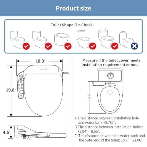 KERDE Electric Bidet Toilet Seat,Bidets For Existing Toilets,Rlongated,One-click Intelligent Operation, Warm Water Cleaning,Slow Close,Seat Cushion Keep Constant Temperature In Winter (Armrest) 5