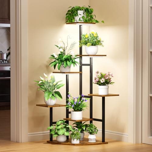 Corner Plant Stand Indoor with Grow Lights, 7 Tiered Plant Shelf Indoor, 43" Corner Plant Stands for Indoor Plants, Metal Plant Flower Display Shelves, Plant Organizer Rack for Living Room, Balcony, Home Decor 8