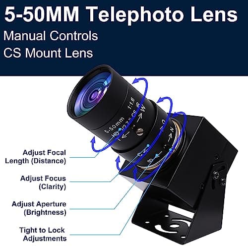 SVPRO 1080P USB Webcam with Telephoto 5-50mm Lens, Full HD Computer Camera 100fps/60fps/30fps for Windows/Mac/Linux/Android 5