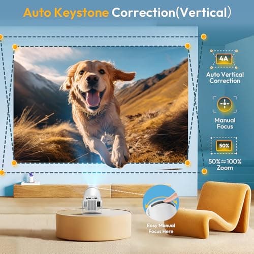 Smart Mini Projector WiFi6 Bluetooth 5.0 XGODY Gimbal 3 Protable Projector 12000L Support 4K with Android TV 11.0, Auto Keystone Correction Video Projector, 180°Rotatable Stand for Home Movie（White） 6