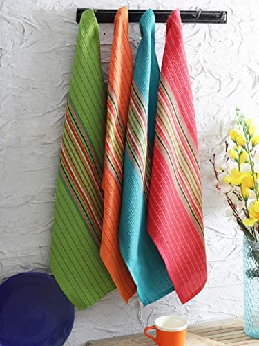 DG Collections Salsa Stripe Kitchen Dish Towels, 100% Cotton, Highly Absorbent, Multi Purpose Waffle Tea Towels for Cooking, Drying & Cleaning, 16x28 Inches, Pack of 12 6