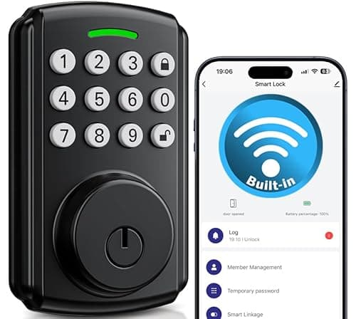 Keyless Entry Door Lock, Bulit-in Wi-Fi, App Remote Control, Real-time Alerts, IP65 Waterproof, Smart Door Lock, Auto Lock, Deadbolt Smart Lock