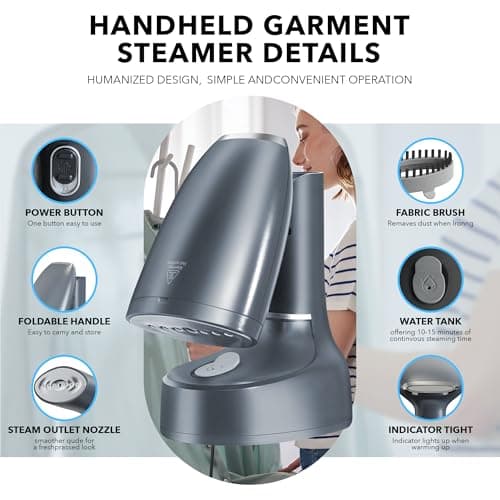 Tejoe Steamer for Clothes,Fast Heat-up & Wrinkle Removal Handheld Steam Garment Steamer, Portable 1600W,200ml Tank Clothes Steamer,and Convenient for Home & Travel Use,Suitable for All Fabrics(Grey) 4