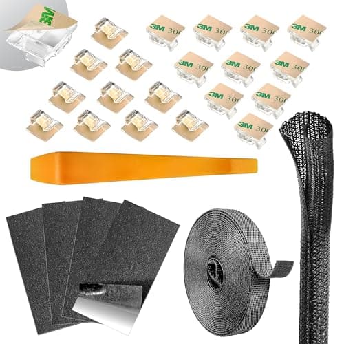 Dash Cam Installation Kit – Trim Removal Tool, 20 Strong Adhesive Cable Clips, Reusable Cable Ties, Split Sleeve & Foam Pads – Clean Car Wire Organizer