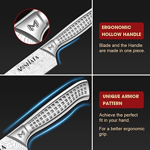 MOSFiATA Japanese Stainless Steel Knife Set, 17 Pcs with Block, Knife Sharpening Rod, Dishwasher Safe, Dad Birthday Gift 5