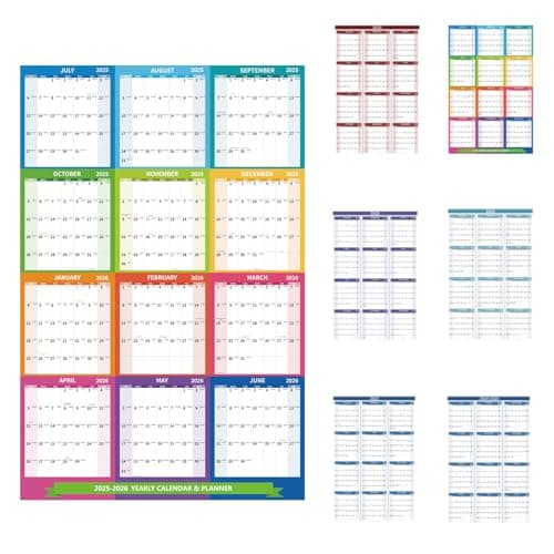 2025-2026 Wall Calendar 34.8" x 22.8" Large Vertical Yearly Wall Hanging Calenda with Julian Date from July 2025 to June 2026 Thick Paper Calendar 12 Month Annual Planner for Office Fridge(Colorful)