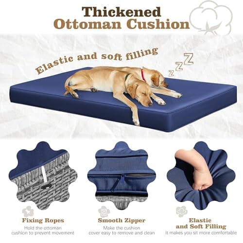 Flamaker Outdoor Rattan Lounge Chair with 2 Side Tables, Multifunctional Outdoor Patio Daybed with Footrest, Cushions, Storage Ottoman,Chaise Lounge Chair for Backyard Porch Poolside(Deep Blue) 7