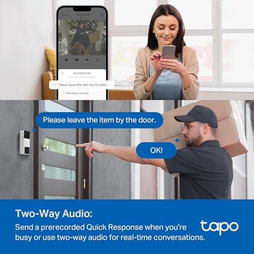 Tapo 2K Wireless Smart Video Doorbell with Chime - 160° Ultra-Wide View,Person Detection, Ring Call, 2-Way Audio, Subscription-Free Local Storage/Optional Cloud, Motion Only Alert, D210 8