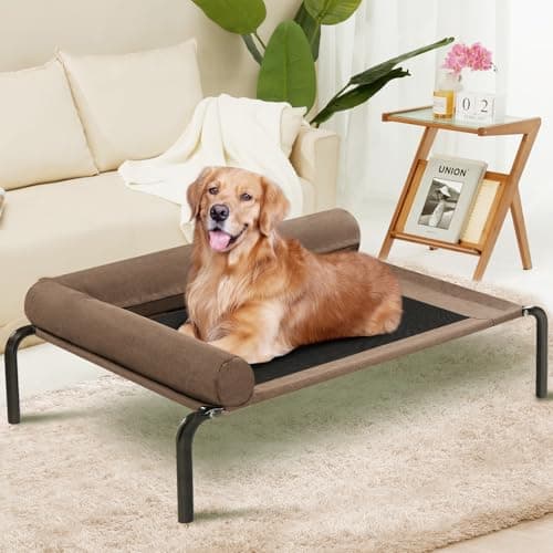 ROMROL Elevated Dog Bed - Cooling Raised Dog Cot with Bolster, Breathable Mesh, Chew Resistant, Portable Pet Cot, Medium