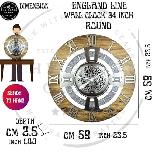 ImprovingLife The Gears Clock Real Moving Gear Wall Clock England Line (White Farmhouse, 24 inches (60 cm)) 7