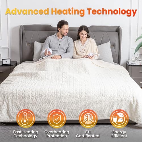 WOOMER Heated Blanket King Size 100" x 90", Electric Blanket with Dual Controls, 0.5-12 Hours Timer & 10 Heating Levels, ETL Certified, White Rose Patterns Faux Fur & Sherpa, Machine Washable 5