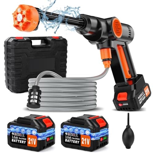 Lemolify Portable Pressure Washer Battery Powered 6000mAh, Cordless Car Power Washer Cordless, hidrolavadora inalambrica Handheld with 6-in-1 Nozzle,Power Cleaner for Patio Floor Fence Deck,2 Battery