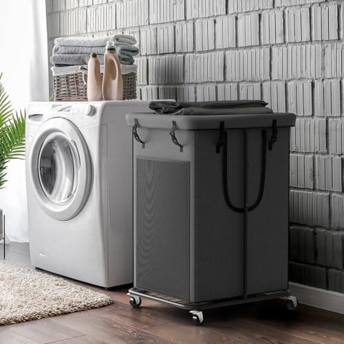 YKDIRECT 150L Large Laundry Hampers, Oxford Fabric Laundry Hampers Clothes Hampers, Metal Frame and Removable Bag Design with Wheels, Suitable for Bedroom, Bathroom, Dorm Room, Laundry Room (Grey) 7