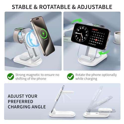 2026 Traveling Wireless Mag-Safe Fast Charging Station,Magnetic 3 in 1 Charger with Light for iPhone 17 16 15 14 13 12 Pro Max Plus,Apple Watch& Air pods 4 3 2 Pro-Gifts for Wife & Husband(White) 5