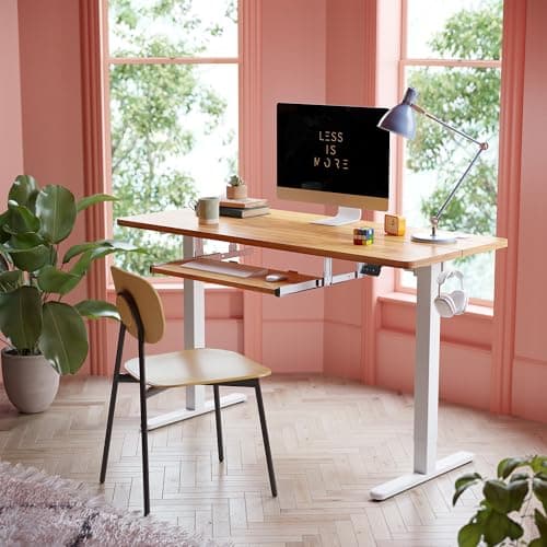FEZIBO Standing Desk with Keyboard Tray, 55 x 24 Inch Adjustable Height Sit Stand Desk with Memory Presets for Home Office, Ergonomic Computer Workstation, Light Rustic 8
